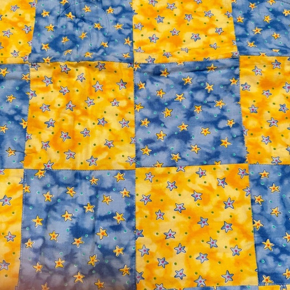 Handcrafted Patchwork Baby Quilt Star Pattern Two Sided Yellow & Blue Unisex - Picture 3 of 15